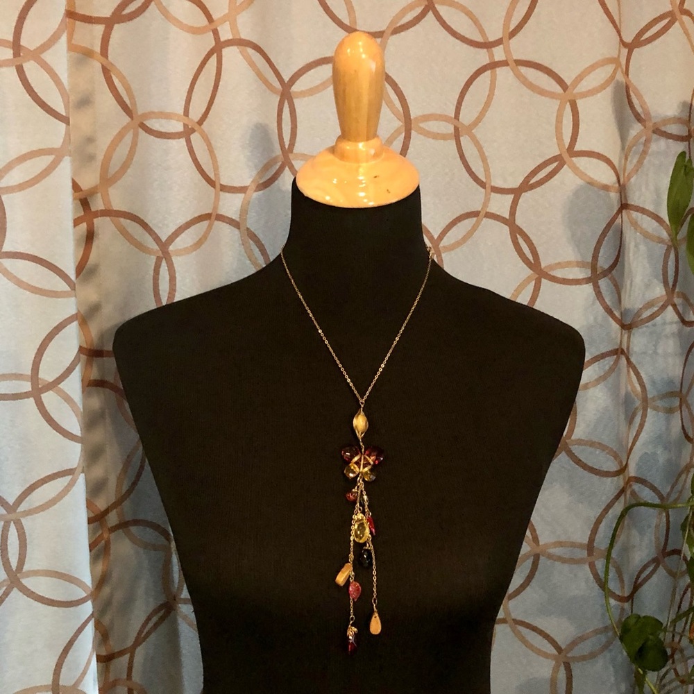 You and I Gold Tone Necklace Wooden & Clear Beads
